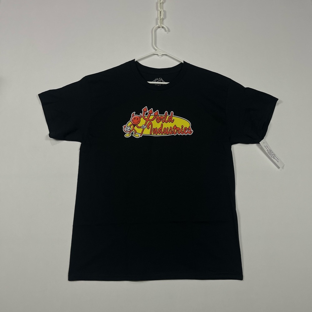 World Industries T-Shirt with Retro-Logo, 
Vintage Skateboard 90s Y2K Black Tee